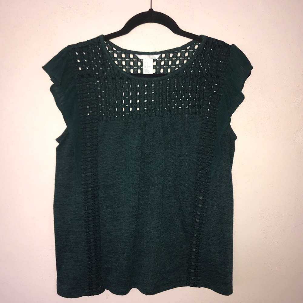 H&M Dark Green Cut-Out Blouse